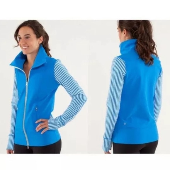 🍋Lululemon Daily Yoga Jacket Beaming Blue / Classic Stripe Polar Cream Sz 4 - Picture 1 of 9